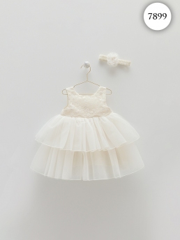 7899 Платье детское + повязка Caramell БЕЖЕВЫЙ-СЕРЫЙ фото 78607